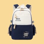 Ziranuback stylish navy blue and cream color school bag for boys and girls front view.